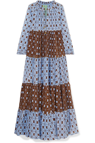 Yvonne S Hippy Tiered Printed Cotton-voile Maxi Dress In Mid Denim