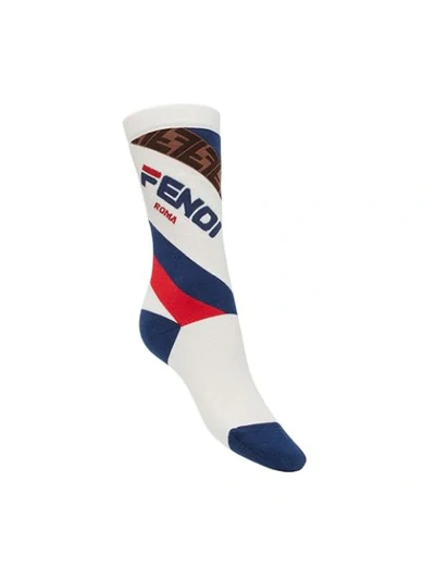 Fendi Striped Ribbed Cotton-blend Socks In White