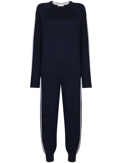 Olivia Von Halle Missy Paris Striped Silk-blend Sweatshirt And Track Pants Set In Blue