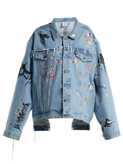 Vetements Sticker Oversized Denim Jacket Womens Blue