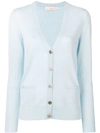 Tory Burch Buttoned Knitted Cardigan In Blue