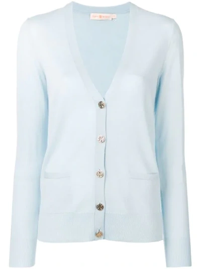 Tory Burch Buttoned Knitted Cardigan In Blue
