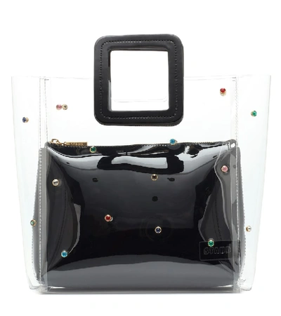 Staud Shirley Jeweled Clear Pvc And Leather Tote Bag In Black
