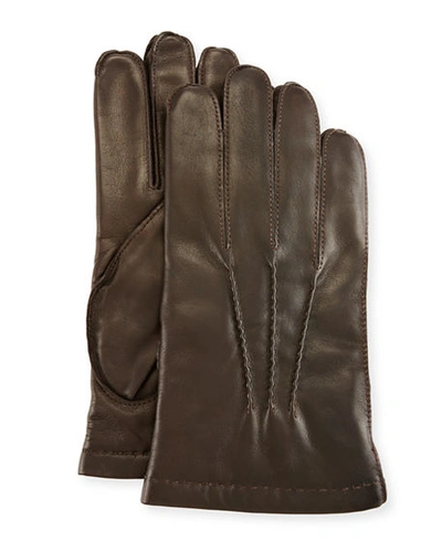 Portolano 3-point Napa Leather Gloves W/cashmere Lining In Chocolate