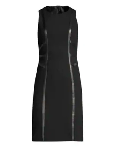 Michael Kors Leather Trim Illusion Sheath Dress In Black