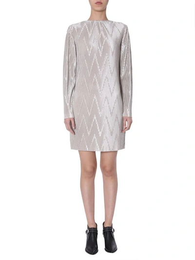 Givenchy Long-sleeve Zigzag Plisse Mini Dress In Silver