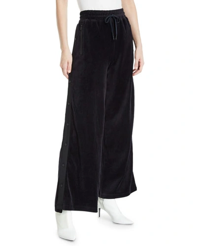 Alala Liya Wide-leg Velour Snap-up Track Pants In Black