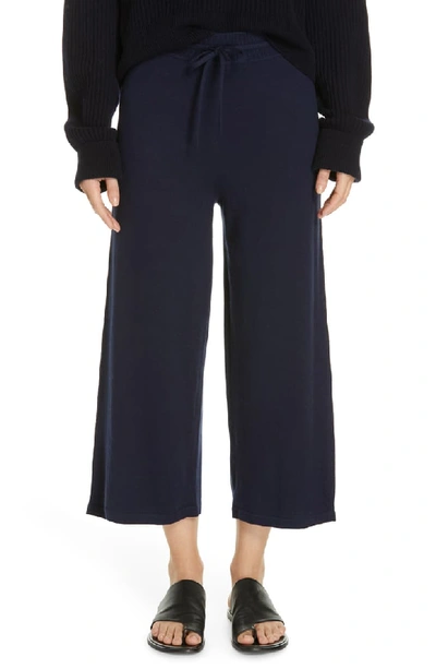 Vince Cropped Wide-leg Cotton Sweatpants In Midnight