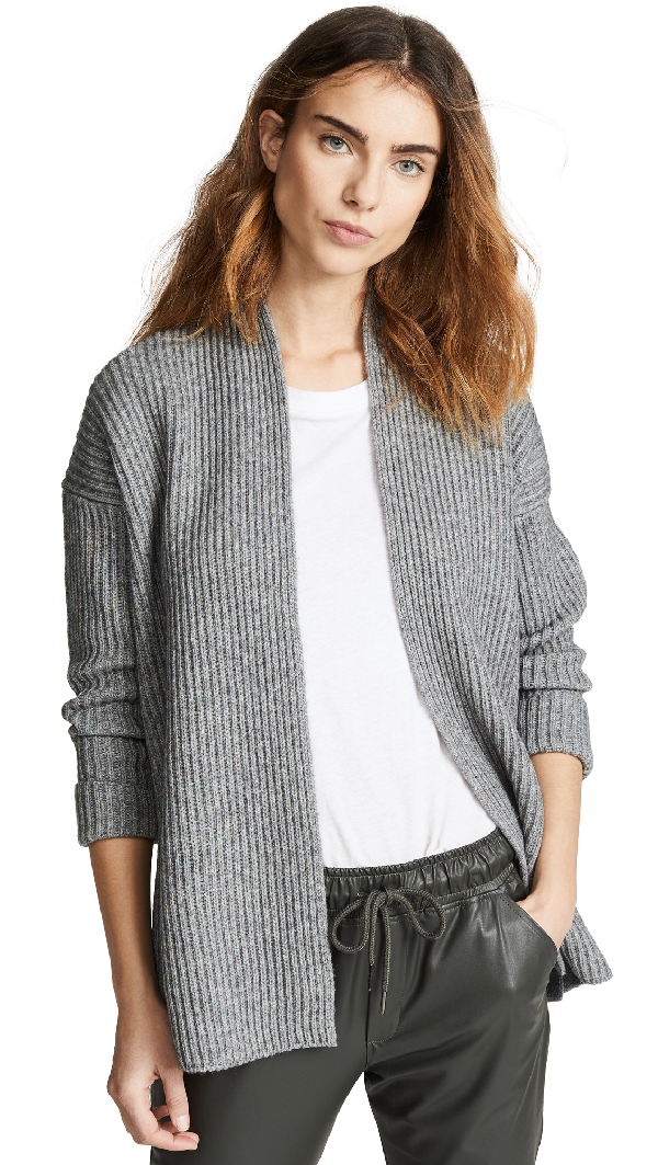 Vince Ribbed Button Cardigan In Med Grey | ModeSens