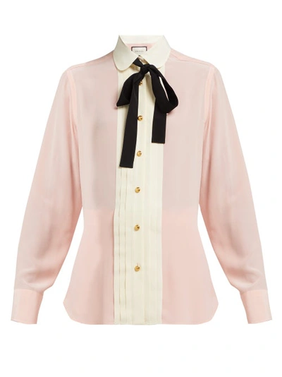 Gucci Vintage Silk Crepe De Chine Shirt In Pink/ivory