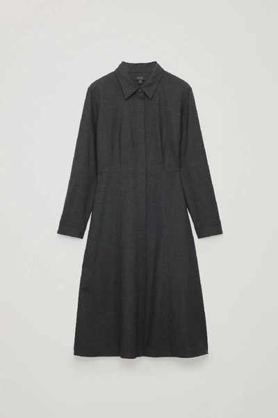 Cos Mid-length Wool Shirt Dress In Grey