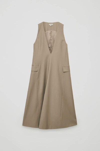 Cos Long Tailored Wool A-line Dress In Beige