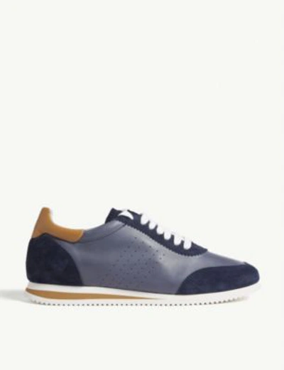 Brunello Cucinelli Leather And Suede Trainers In Blu Navy