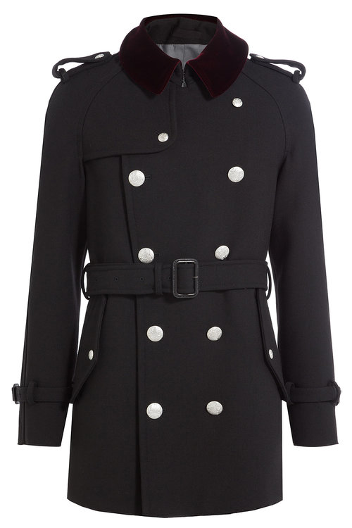 Alexander Mcqueen Wool Coat With Embossed Buttons In Black | ModeSens