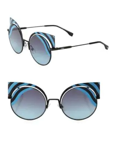 Fendi 42mm Rounded Cat Eye Sunglasses In Black Turquoise