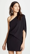 Halston Heritage One-shoulder Asymmetric-sleeve Dress In Black
