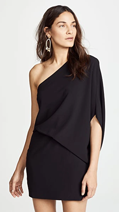 Halston Heritage One-shoulder Asymmetric-sleeve Dress In Black