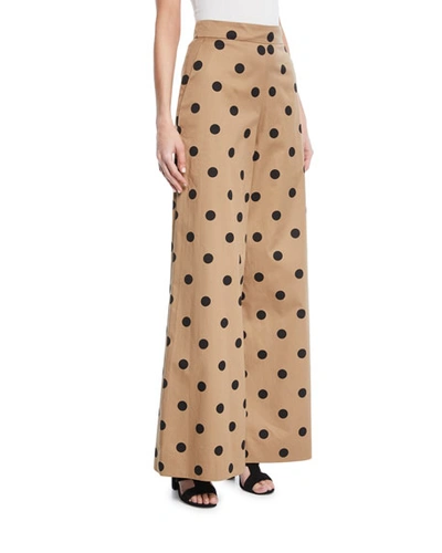 Oscar De La Renta Polka-dot Wide-leg Pants In Sand