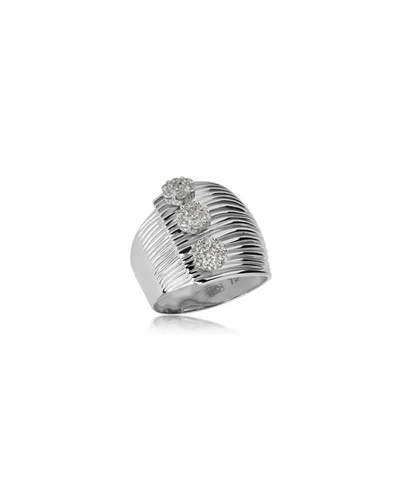 Hueb Plisse 18k White Gold Triple-diamond Ring