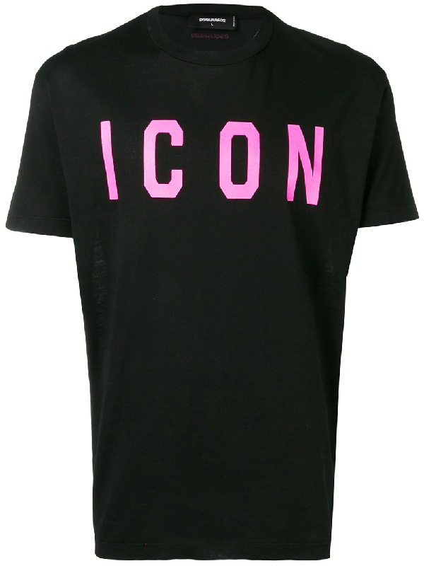 Dsquared2 Black Cotton T-Shirt With Pink Icon Written | ModeSens