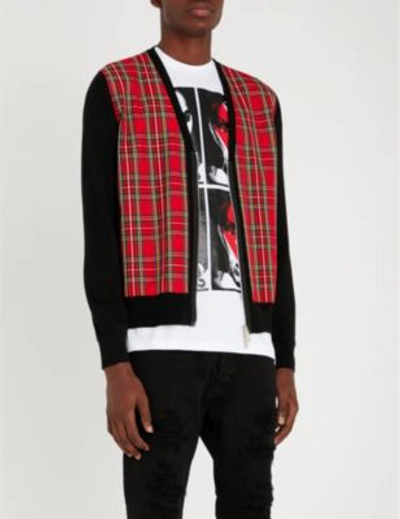 Dsquared2 Tartan-trimmed Wool And Twill Cardigan In Black Red Check