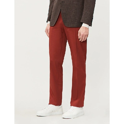 Canali Regular-fit Straight Stretch-cotton Trousers In Orange