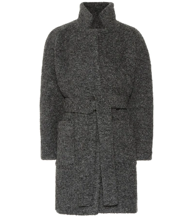 Ganni Bouclé Wool-blend Coat In Grey
