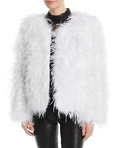 Jovani Long-sleeve Ostrich Feather Jacket In Ivory