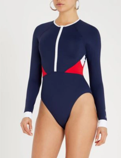 The Upside Colourblocked Stretch Paddle Suit In Navy Red