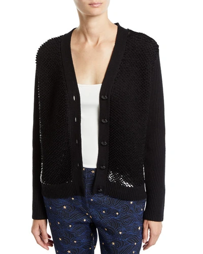 Escada Wool-cashmere Sequined Button-front Cardigan In Black