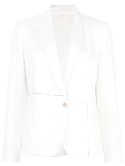 Brunello Cucinelli Shawl-collar One-button Linen-cotton Blazer W/ Monili Trim In White