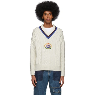 Burberry Cashmere Cotton Cricket Sweater In White