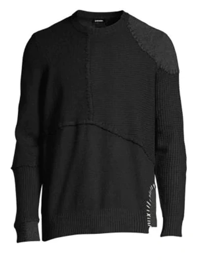Diesel Frank Patchwork Knit Sweater In Black