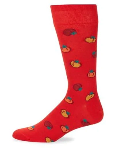 Marcoliani Men's Mid-calf Tomato Cotton Socks In Red