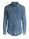 John Varvatos Long-sleeve Windowpane Denim Button-down Shirt In Indigo
