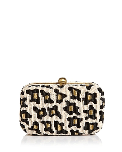 From St Xavier Small Leopard Print Beaded Box Clutch Crossbody In Leopard/silver