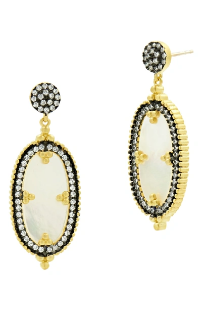 Freida Rothman Imperial Oval Drop Earrings In Black Rhodium-plated Sterling Silver & 14k Gold-plated Sterling Silve In Black/ Gold