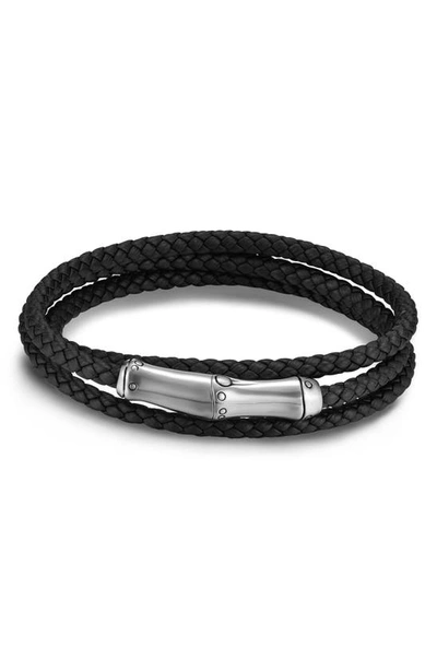 John Hardy Sterling Silver Bamboo Black Leather Triple Wrap Bracelet