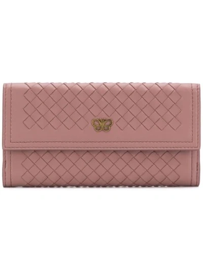 Bottega Veneta Intrecciato Weave Continental Wallet In Pink