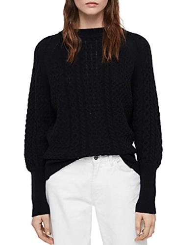 Allsaints Dilone Mixed Knit Sweater In Ink Blue
