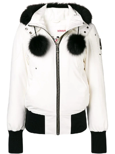 Moose Knuckles Debbie Fox Fur Trim Down Bomber Jacket In White