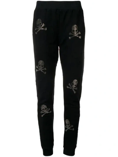 Philipp Plein Skull And Crossbones Embellished Track Pants In Black