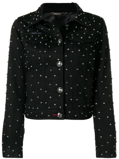Philipp Plein Crystal Embellished Denim Jacket In Black