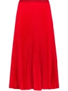 Prada Pleated Twill Midi Skirt In Red