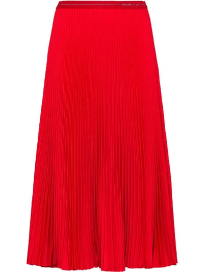 Prada Pleated Twill Midi Skirt In Red