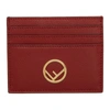 Fendi Embossed Metal Logo Leather Card Holder In Red