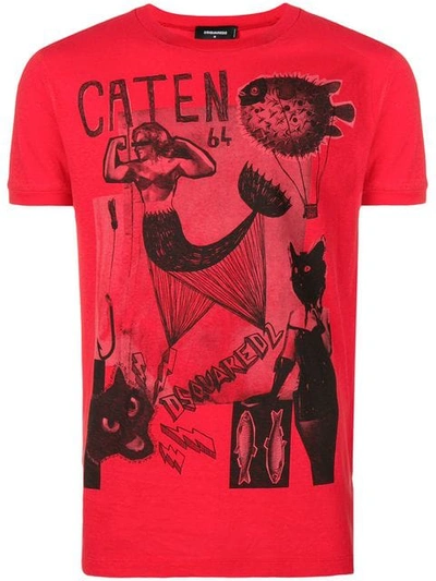 Dsquared2 Caten Print T-shirt In Red