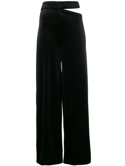 Marta Jakubowski Velvet Side-slit Trousers In Black | ModeSens