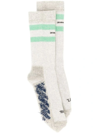 Off-white Striped Cotton-blend Sport Socks In Grey