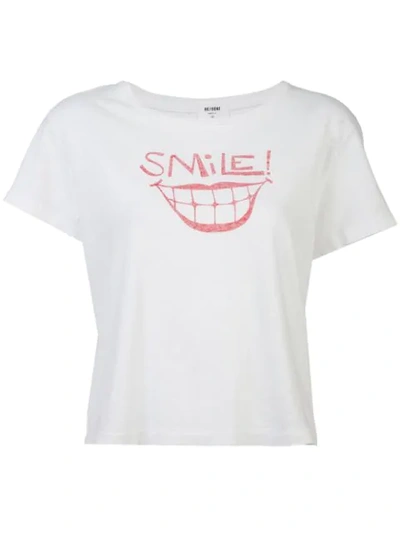 Re/done Classic Tee With Smile Graphic In Optic White